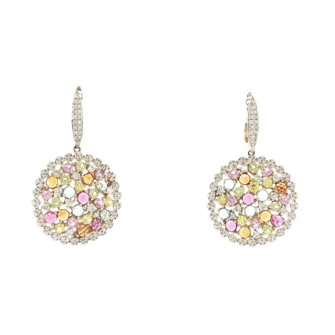14K Yellow Gold Multi-Gemstone & Diamond Cluster Drop Earrings