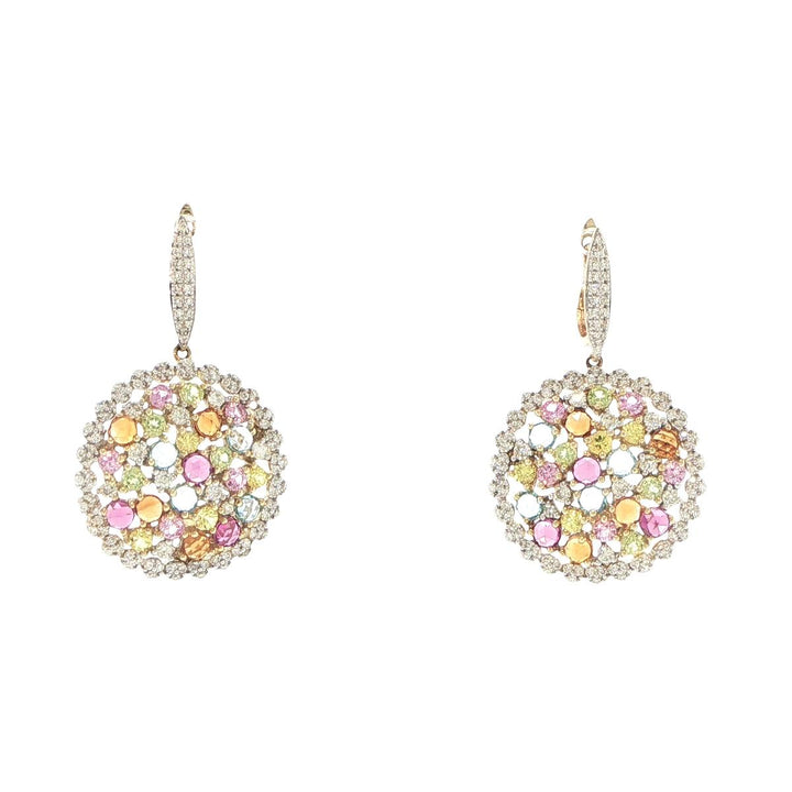 14K Yellow Gold Multi-Gemstone & Diamond Cluster Drop Earrings
