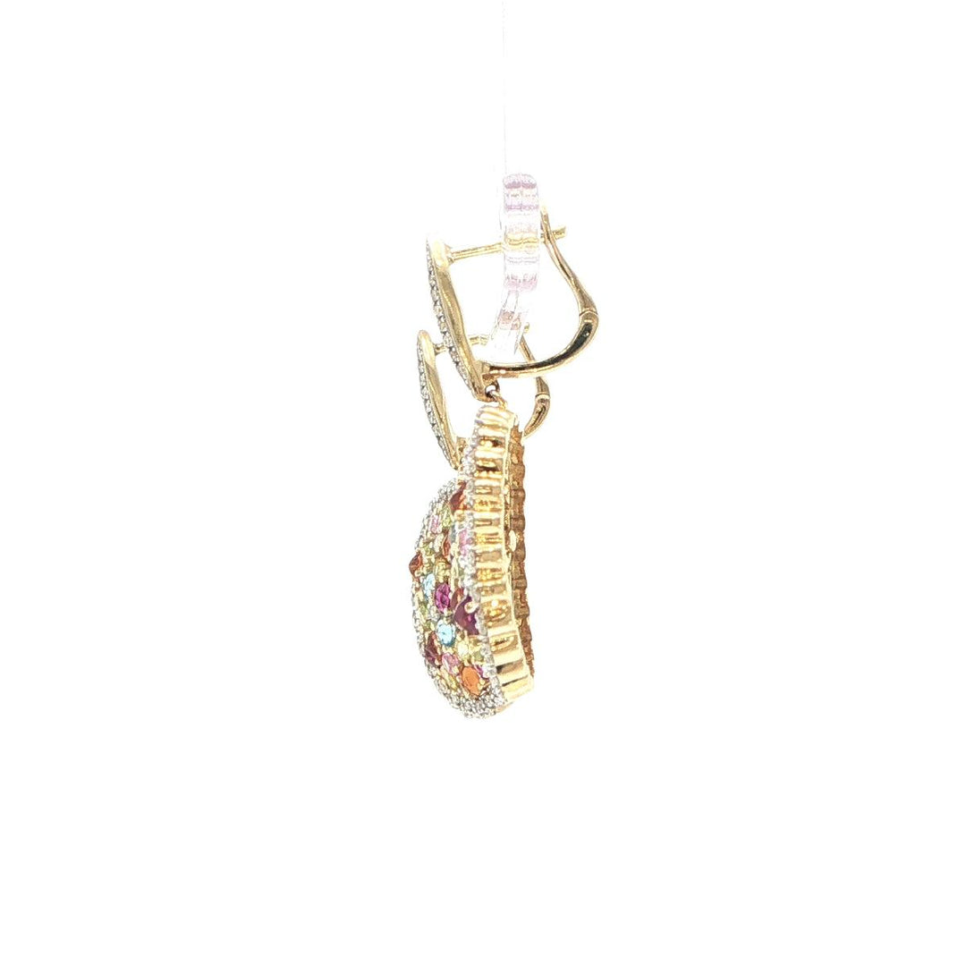 14K Yellow Gold Multi-Gemstone & Diamond Cluster Drop Earrings