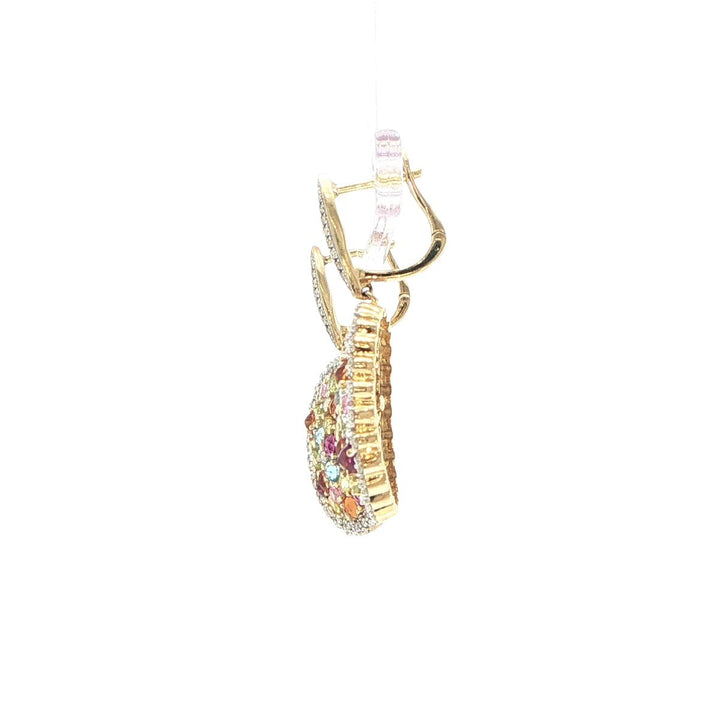 14K Yellow Gold Multi-Gemstone & Diamond Cluster Drop Earrings