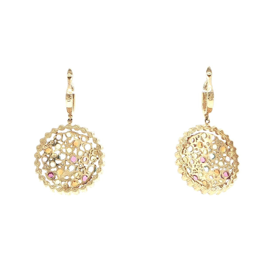 14K Yellow Gold Multi-Gemstone & Diamond Cluster Drop Earrings