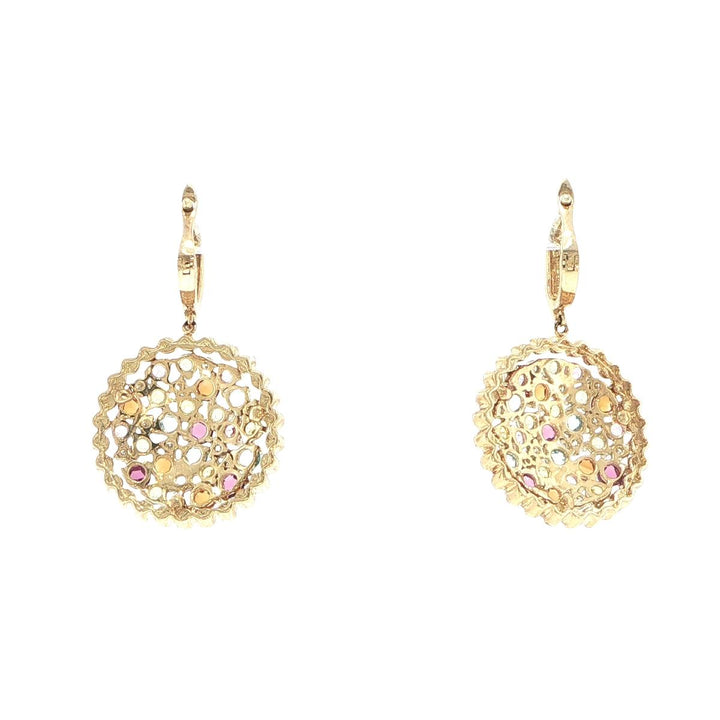 14K Yellow Gold Multi-Gemstone & Diamond Cluster Drop Earrings