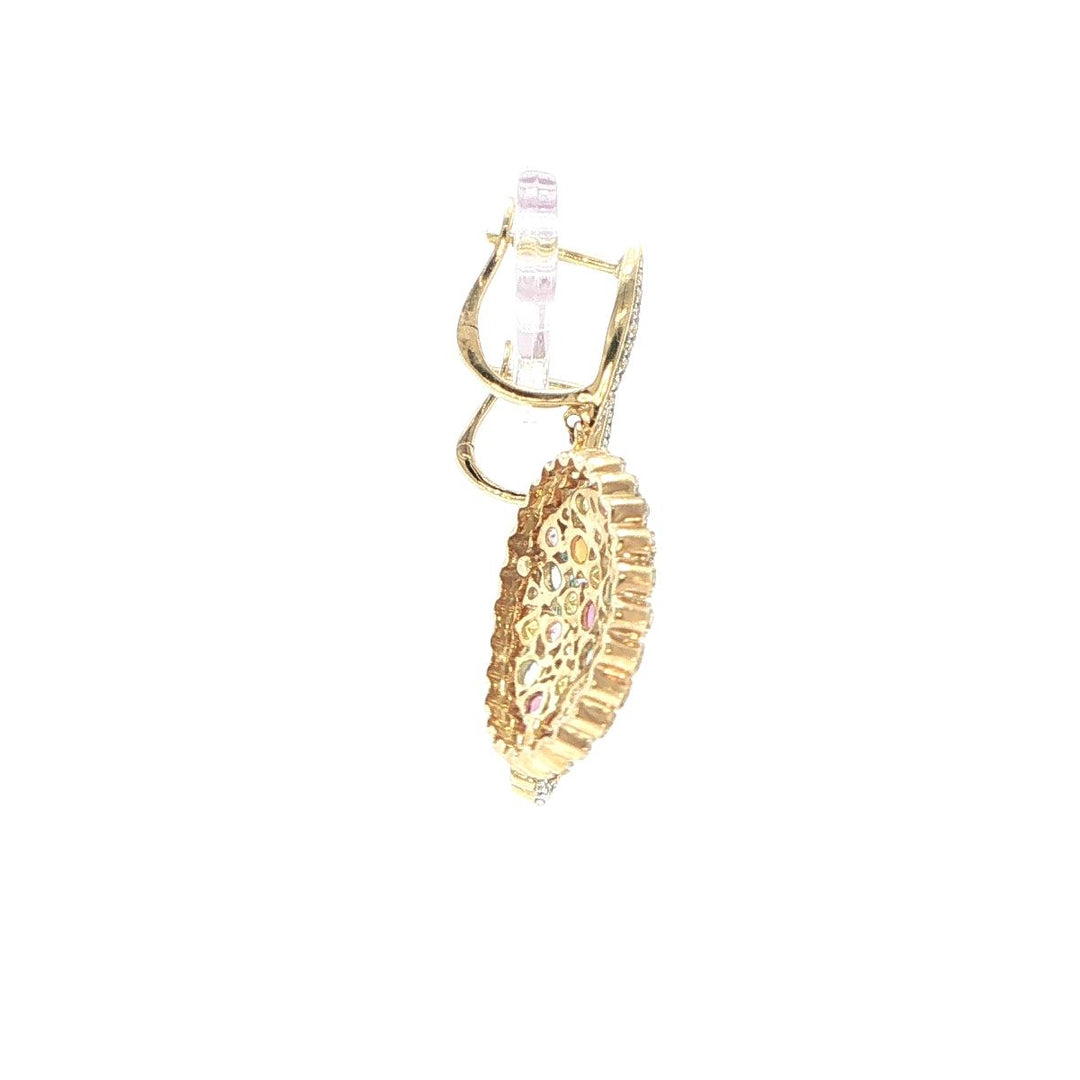 14K Yellow Gold Multi-Gemstone & Diamond Cluster Drop Earrings