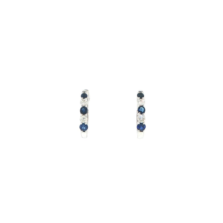 14K White Gold Sapphire & Diamond Huggie Earrings