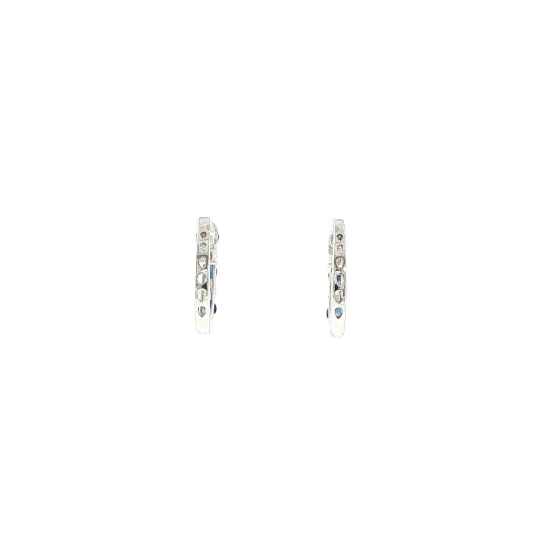 14K White Gold Sapphire & Diamond Huggie Earrings