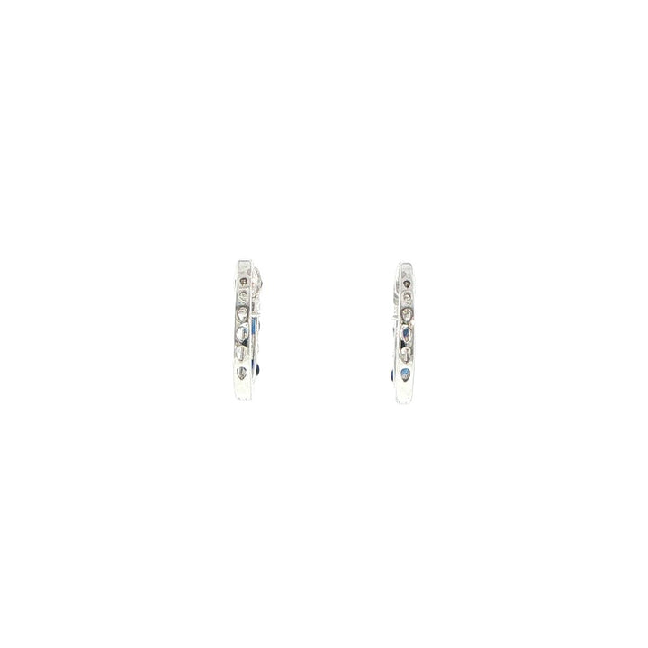 14K White Gold Sapphire & Diamond Huggie Earrings