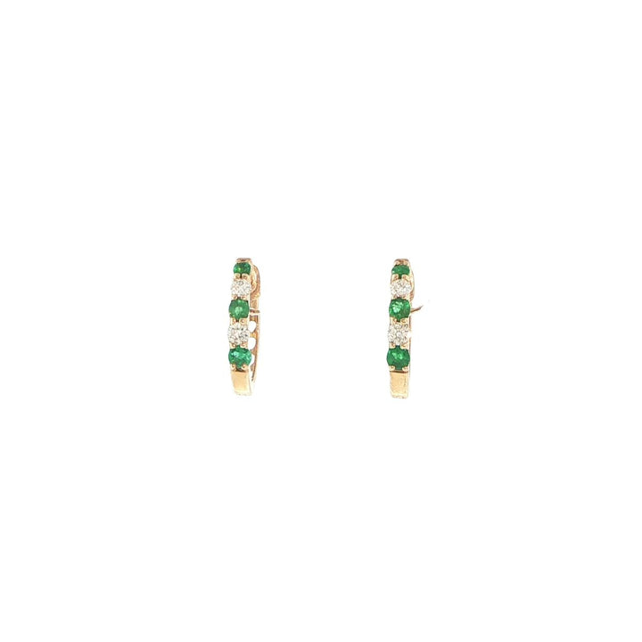 14K Yellow Gold Emerald & Diamond Huggie Earrings