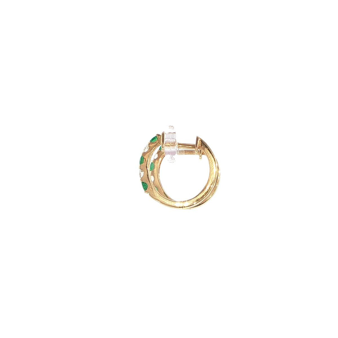 14K Yellow Gold Emerald & Diamond Huggie Earrings