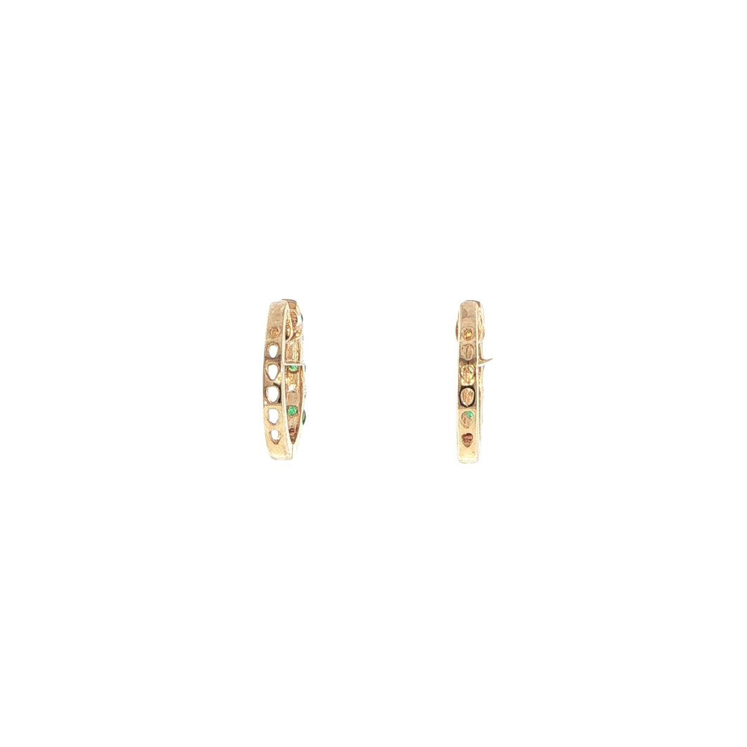 14K Yellow Gold Emerald & Diamond Huggie Earrings