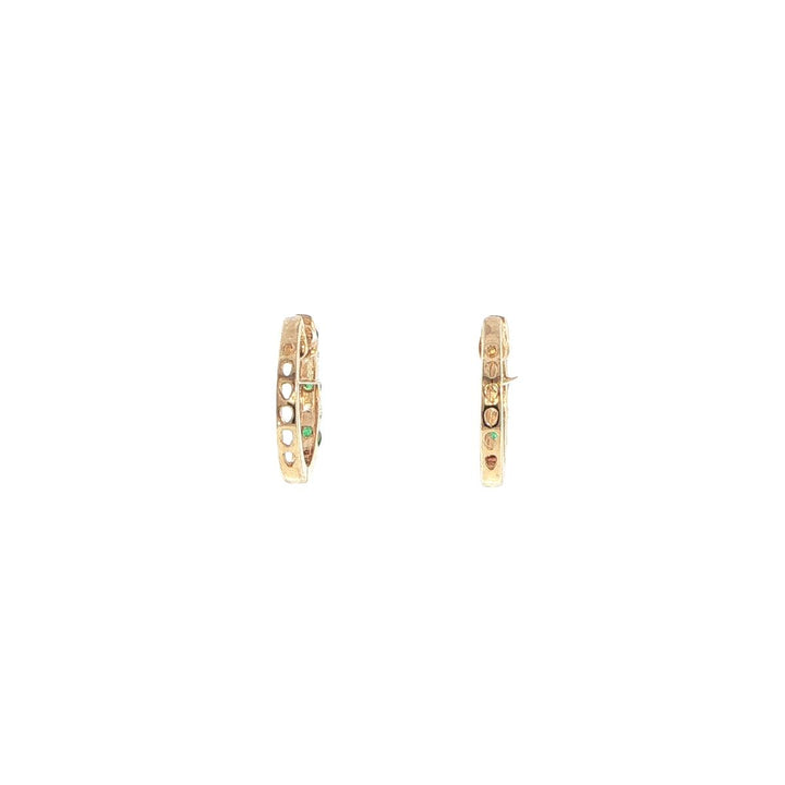14K Yellow Gold Emerald & Diamond Huggie Earrings