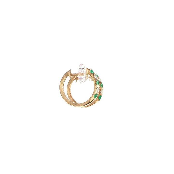 14K Yellow Gold Emerald & Diamond Huggie Earrings