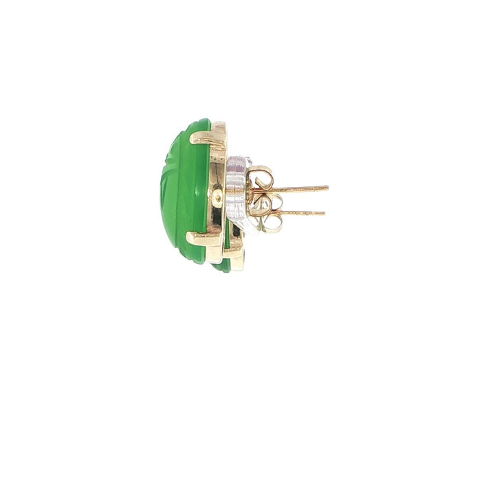 14K Yellow Gold Green Onyx Scarab Stud Earrings