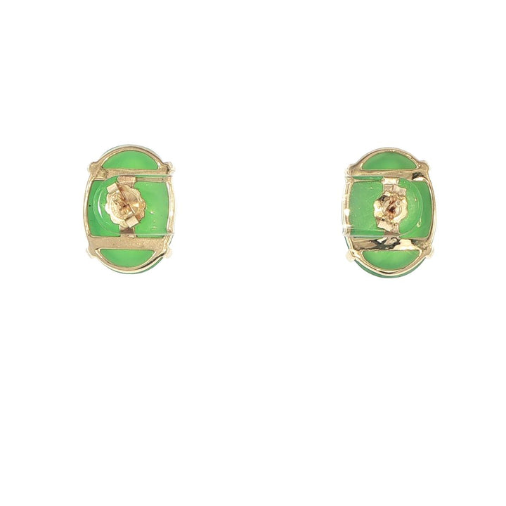 14K Yellow Gold Green Onyx Scarab Stud Earrings