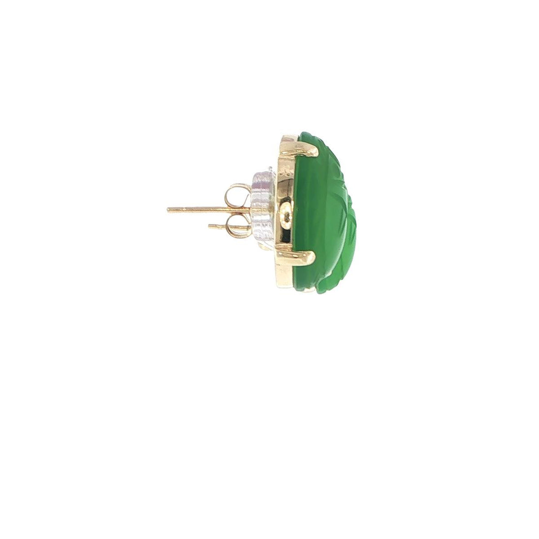 14K Yellow Gold Green Onyx Scarab Stud Earrings
