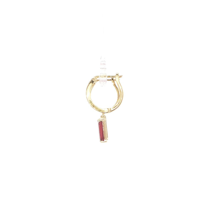14K Yellow Gold Baguette Garnet Huggie Earrings