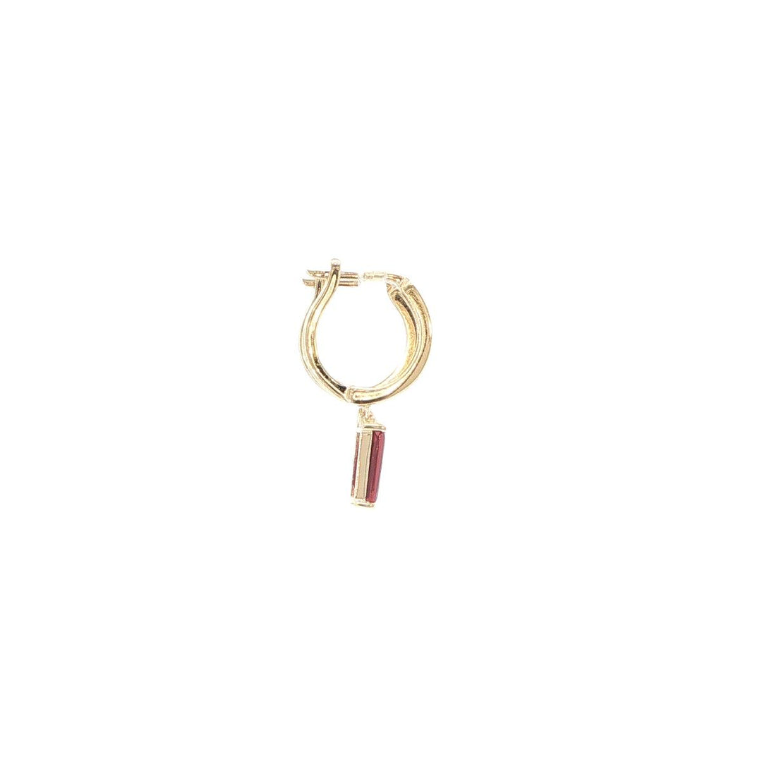 14K Yellow Gold Baguette Garnet Huggie Earrings