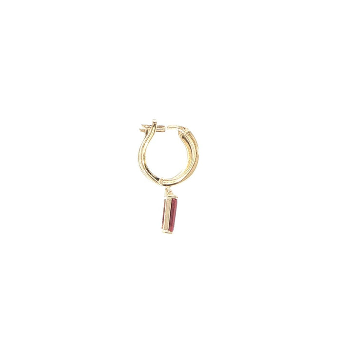 14K Yellow Gold Baguette Garnet Huggie Earrings