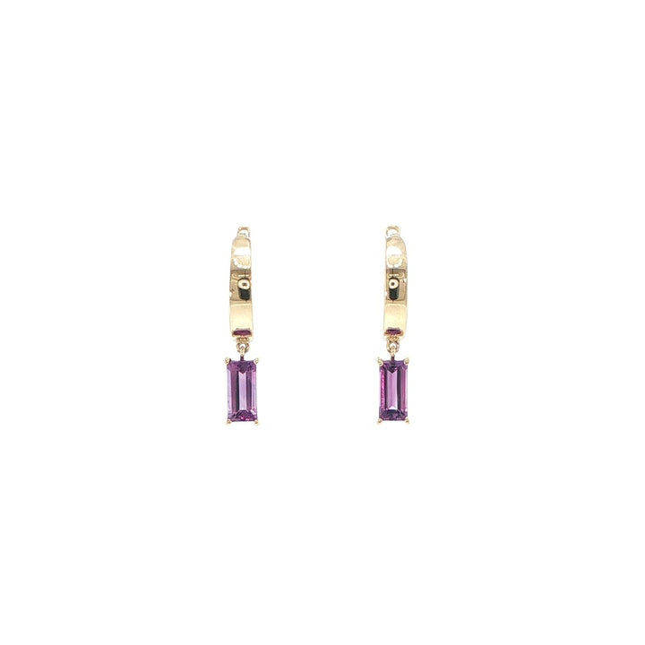 14K Yellow Gold Baguette Amethyst Huggie Earrings