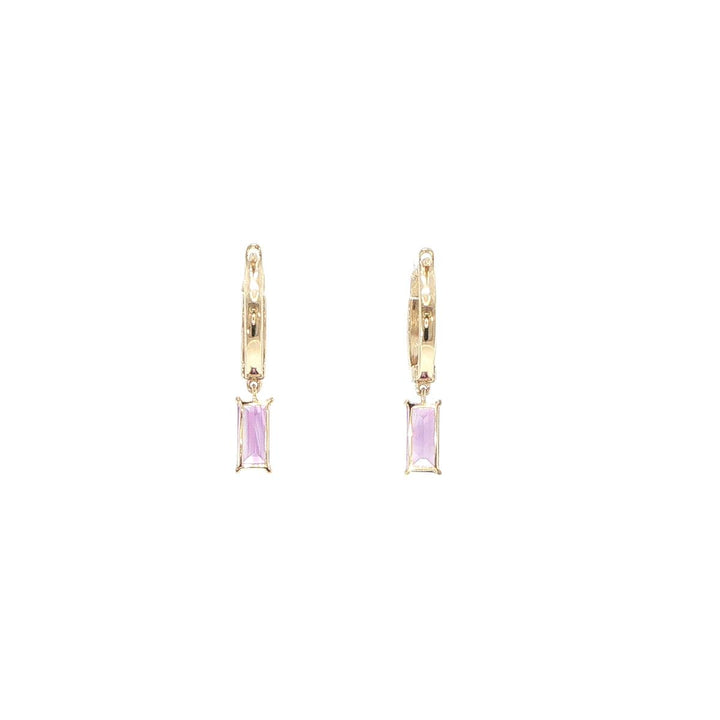 14K Yellow Gold Baguette Amethyst Huggie Earrings