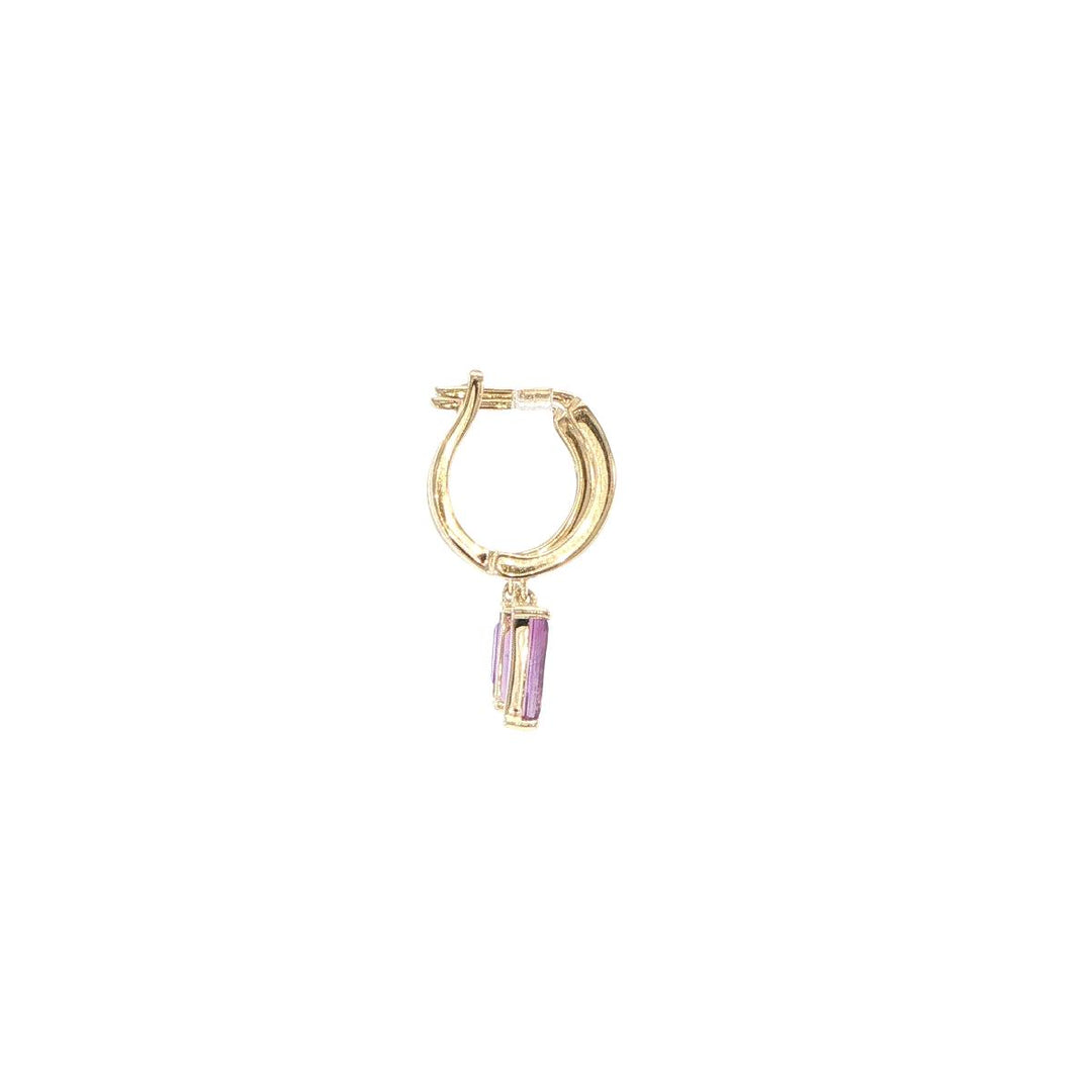 14K Yellow Gold Baguette Amethyst Huggie Earrings
