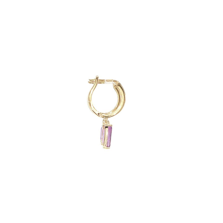14K Yellow Gold Baguette Amethyst Huggie Earrings