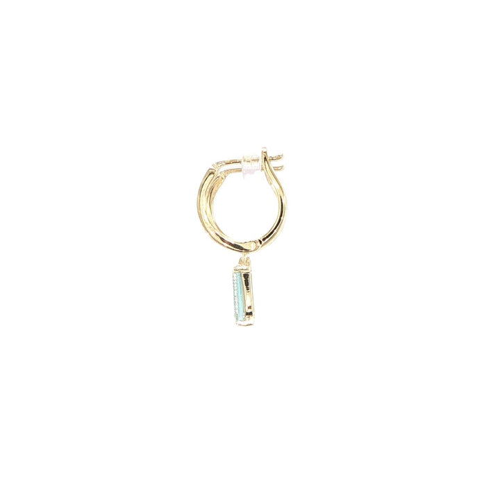 14K Yellow Gold Baguette Blue Topaz Huggie Earrings