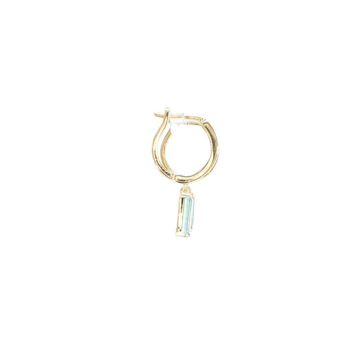 14K Yellow Gold Baguette Blue Topaz Huggie Earrings