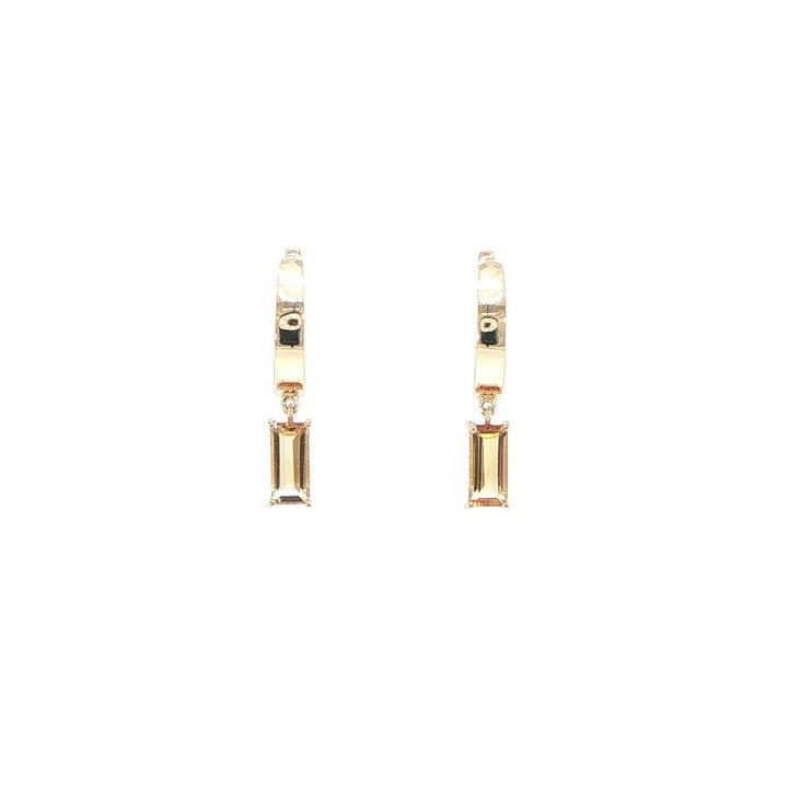 14K Yellow Gold Baguette Citrine Huggie Earrings