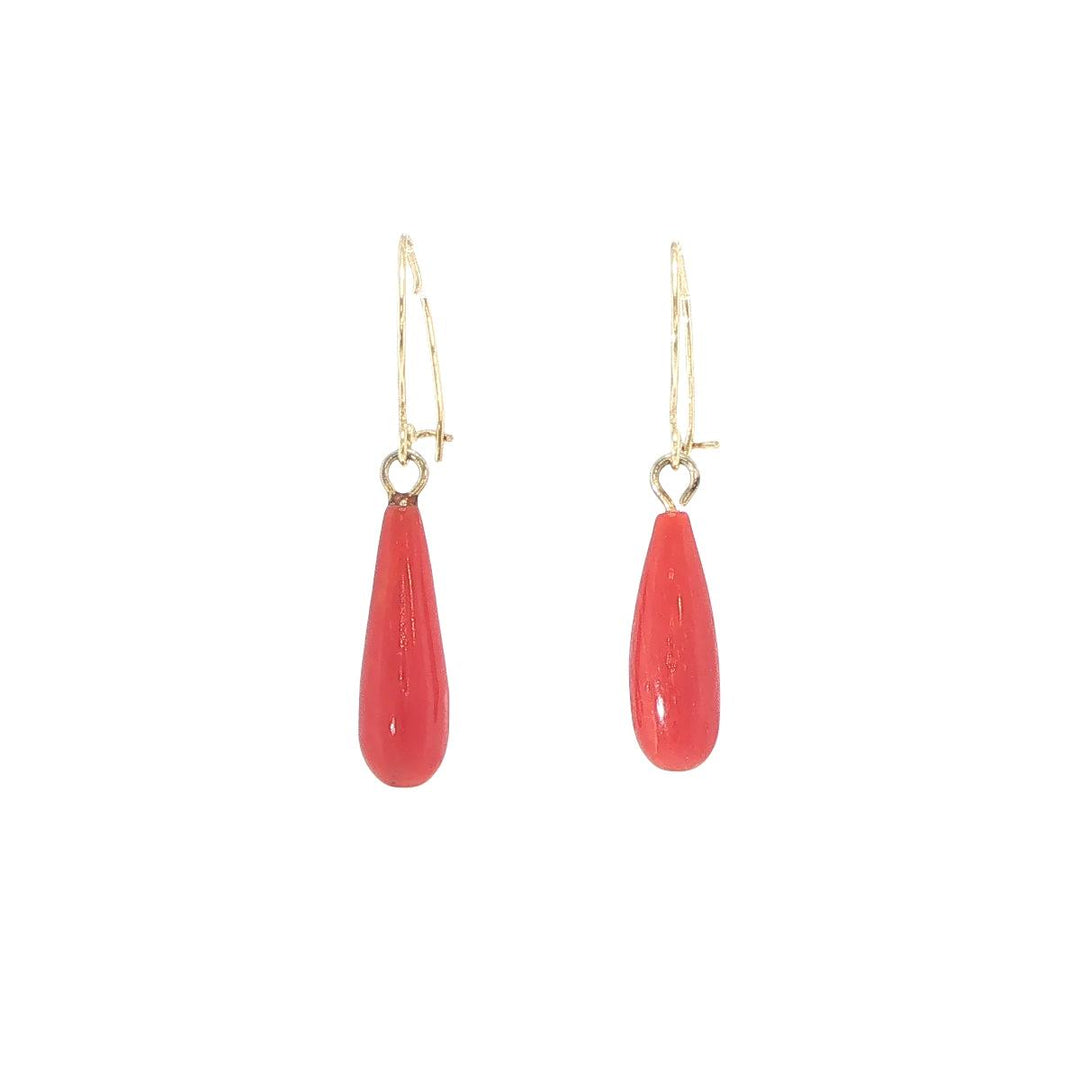 14K Yellow Gold Italian Coral Earrings with Wire Backs