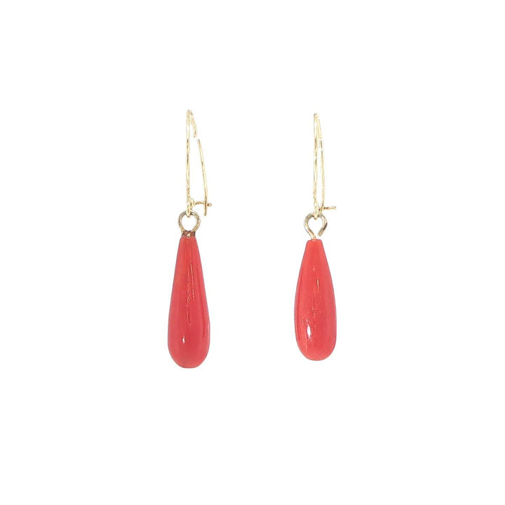 14K Yellow Gold Italian Coral Earrings with Wire Backs