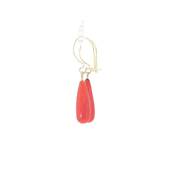 14K Yellow Gold Italian Coral Earrings with Wire Backs