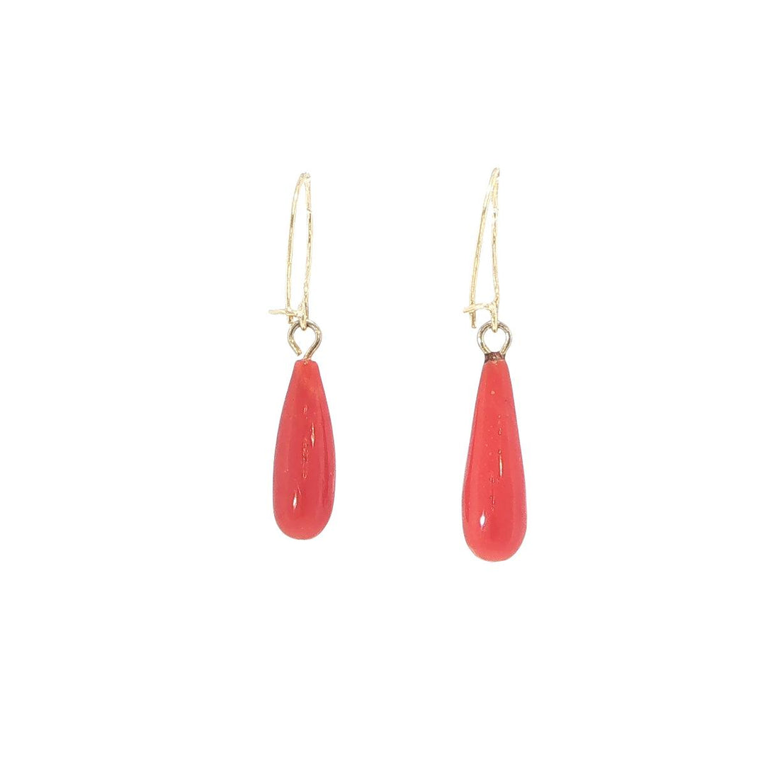 14K Yellow Gold Italian Coral Earrings with Wire Backs