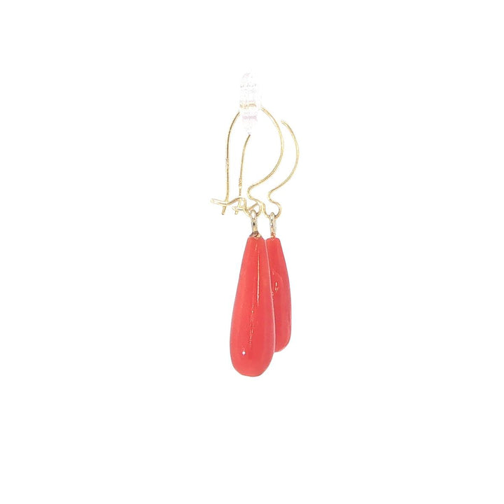 14K Yellow Gold Italian Coral Earrings with Wire Backs
