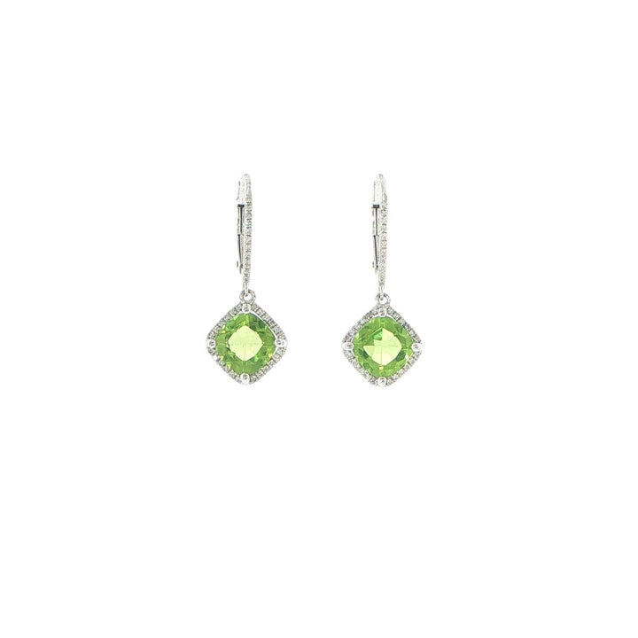 14K White Gold Peridot & Diamond Halo Drop Earrings