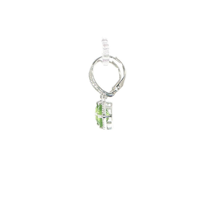 14K White Gold Peridot & Diamond Halo Drop Earrings