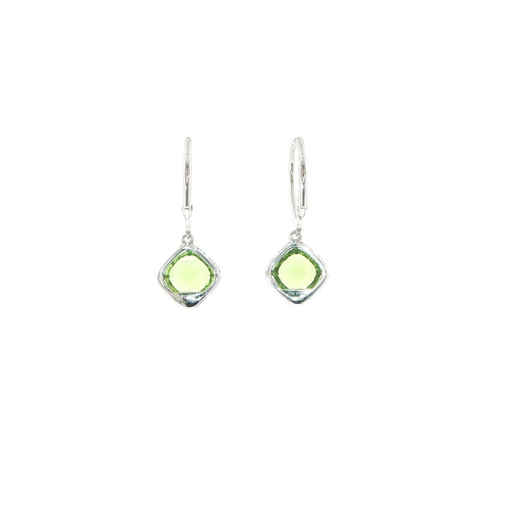 14K White Gold Peridot & Diamond Halo Drop Earrings