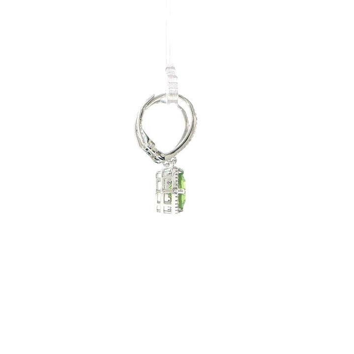 14K White Gold Peridot & Diamond Halo Drop Earrings