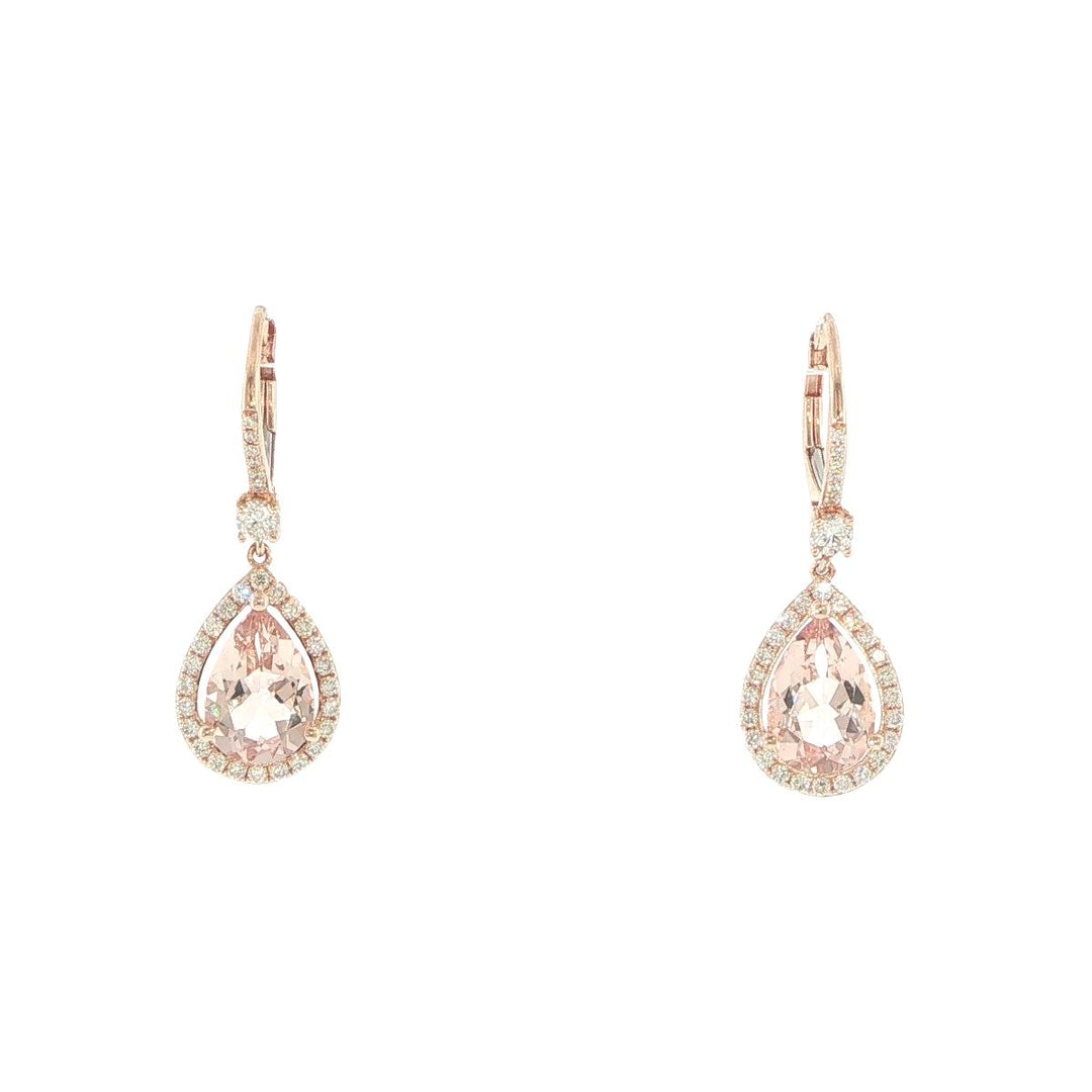 14K Rose Gold Morganite & Diamond Halo Drop Earrings