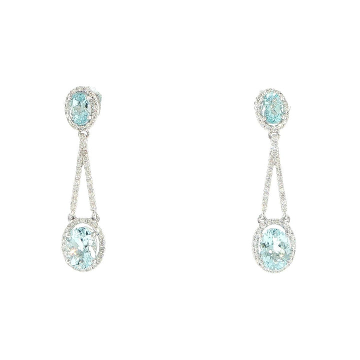 14K White Gold Aquamarine & Diamond Halo Drop Earrings