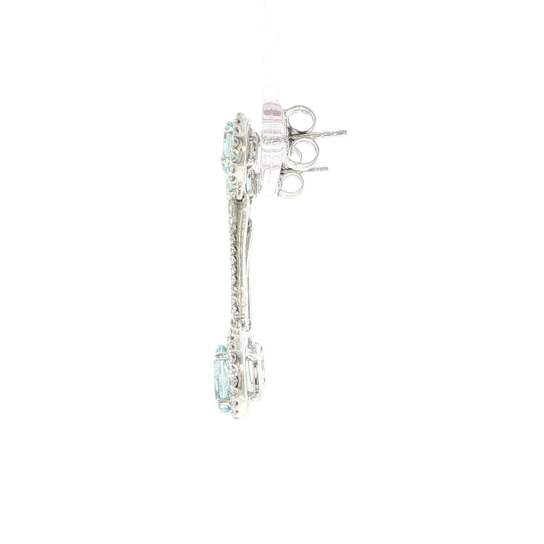 14K White Gold Aquamarine & Diamond Halo Drop Earrings