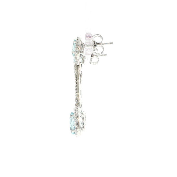 14K White Gold Aquamarine & Diamond Halo Drop Earrings