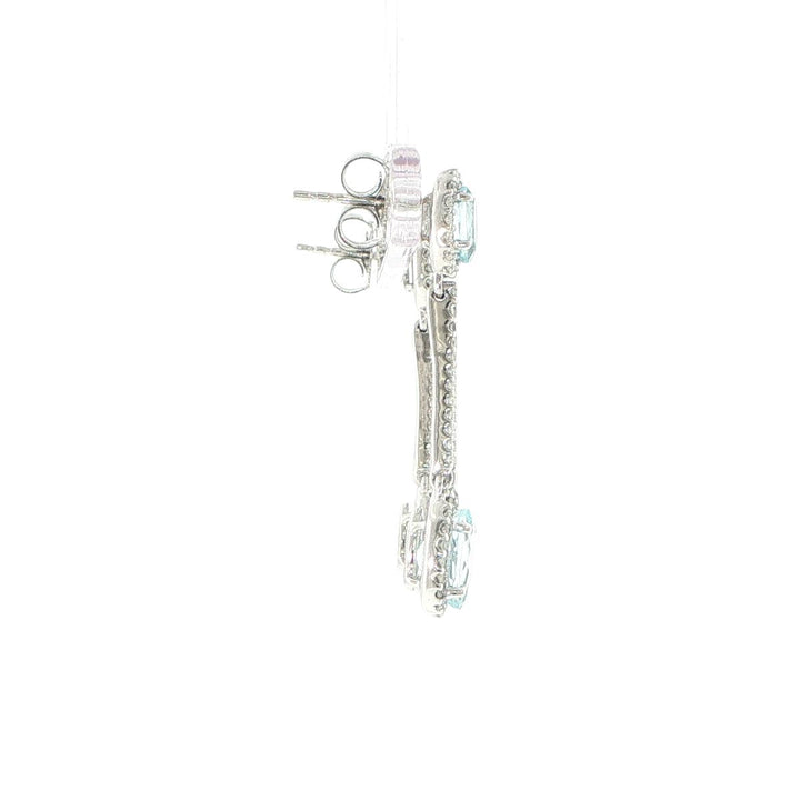 14K White Gold Aquamarine & Diamond Halo Drop Earrings