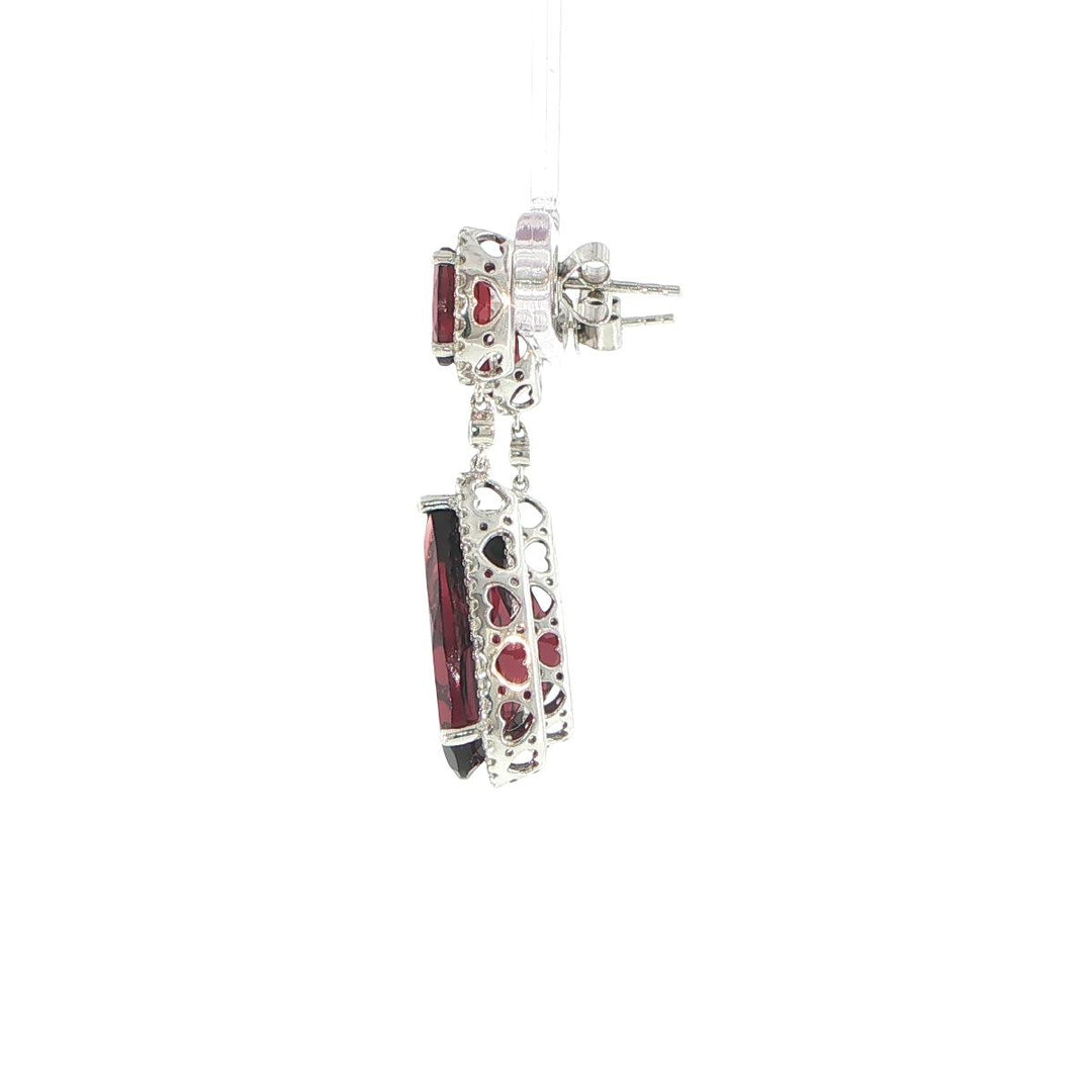 14K White Gold Garnet & Diamond Halo Teardrop Earrings