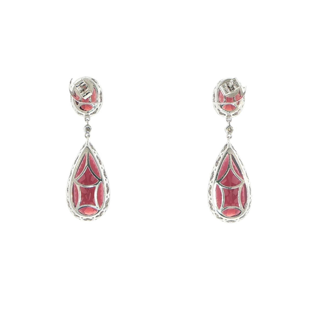 14K White Gold Garnet & Diamond Halo Teardrop Earrings