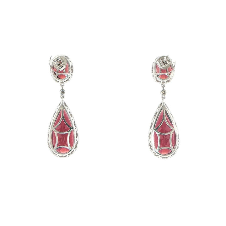 14K White Gold Garnet & Diamond Halo Teardrop Earrings