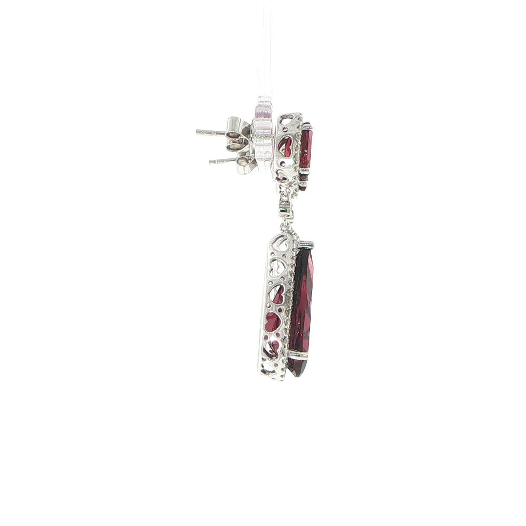 14K White Gold Garnet & Diamond Halo Teardrop Earrings