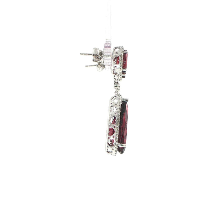 14K White Gold Garnet & Diamond Halo Teardrop Earrings