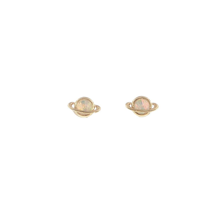 14K Yellow Gold Australian Opal Saturn Stud Earrings