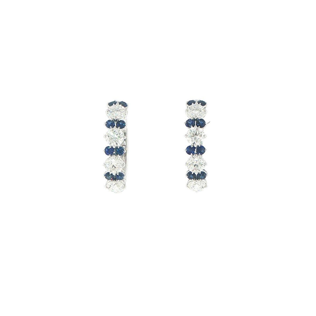 18K White Gold Diamond and Sapphire Hoop Earrings