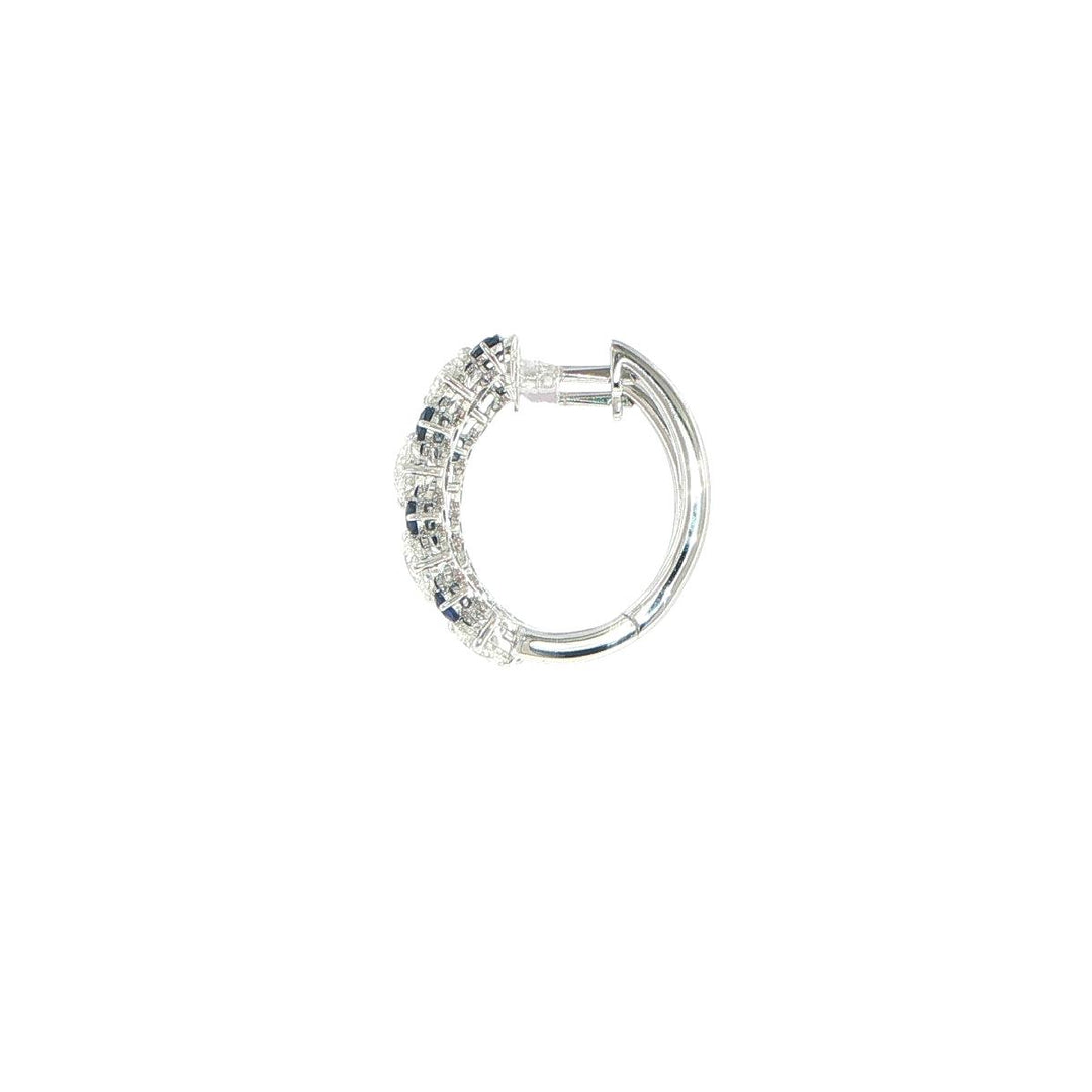 18K White Gold Diamond and Sapphire Hoop Earrings